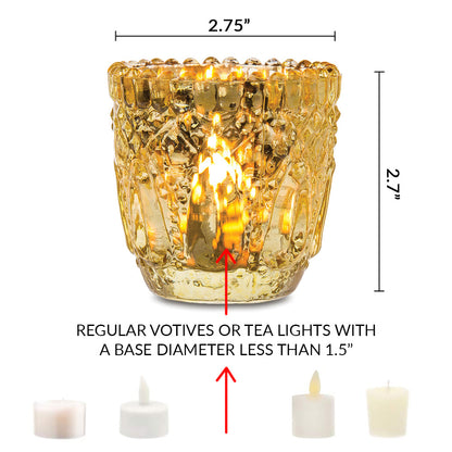 Faceted Vintage Mercury Glass Candle Holder (2.75-Inch, Lillian Design, Rose Gold Pink) - For Use with Tea Lights - For Home Decor and Wedding Decorations - PaperLanternStore.com - Paper Lanterns, Decor, Party Lights & More
