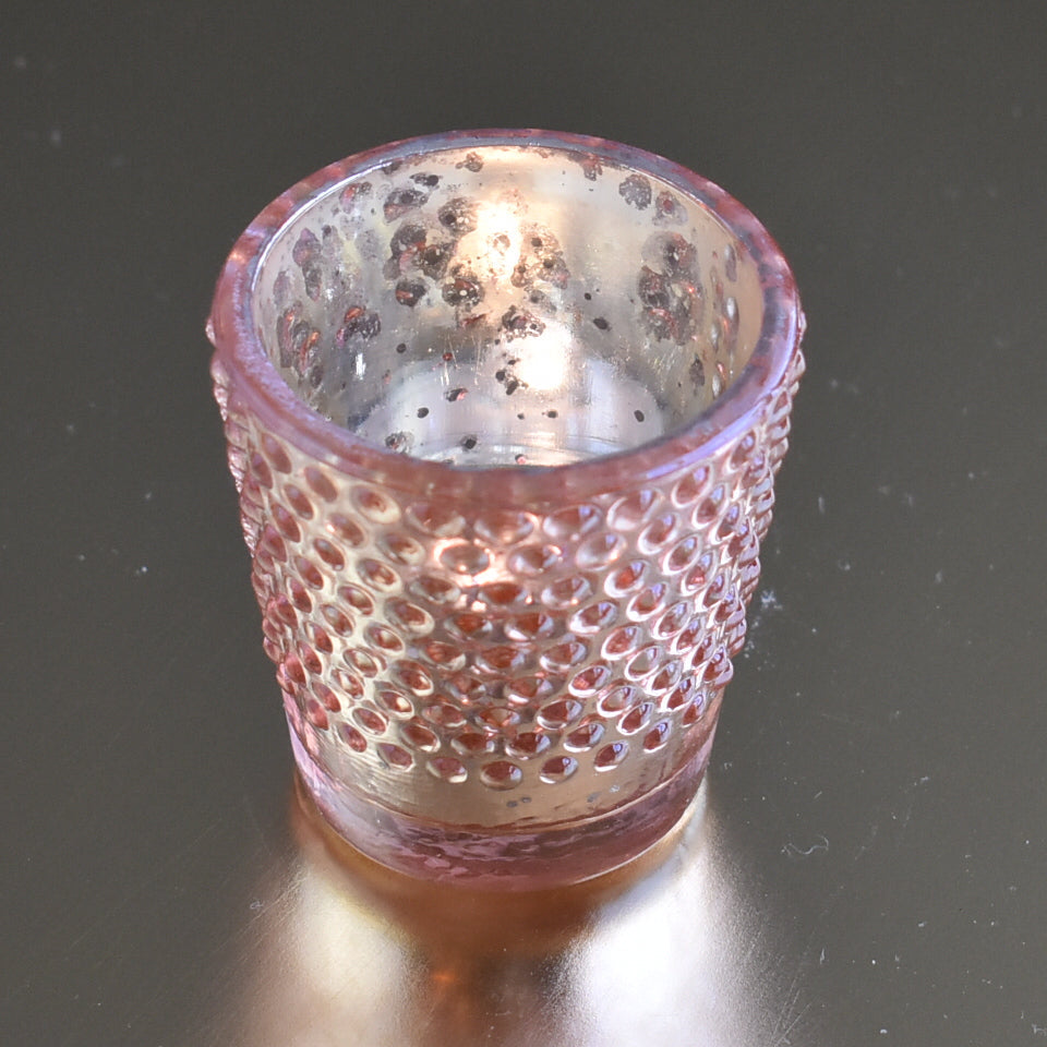 Hobnail Design Mercury Glass Candle Holder (2.25-Inch, Candace Design, Rose Gold Pink, Single) - For Use with Tea Lights - For Home Decor, Parties and Wedding Decorations - PaperLanternStore.com - Paper Lanterns, Decor, Party Lights & More