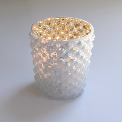 Mercury Glass Tealight Holder (3-Inch, Zariah Design, Pearl White) - For Use with Tea Lights - For Home Decor, Parties and Wedding Decorations