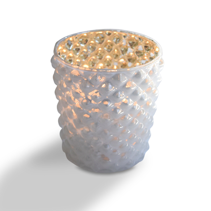 6 Pack | Vintage Mercury Glass Tealight Candle Holders (2.5-Inch, Zariah Design, Pearl White) - For Use with Tea Lights - For Home Decor, Parties and Wedding Decorations
