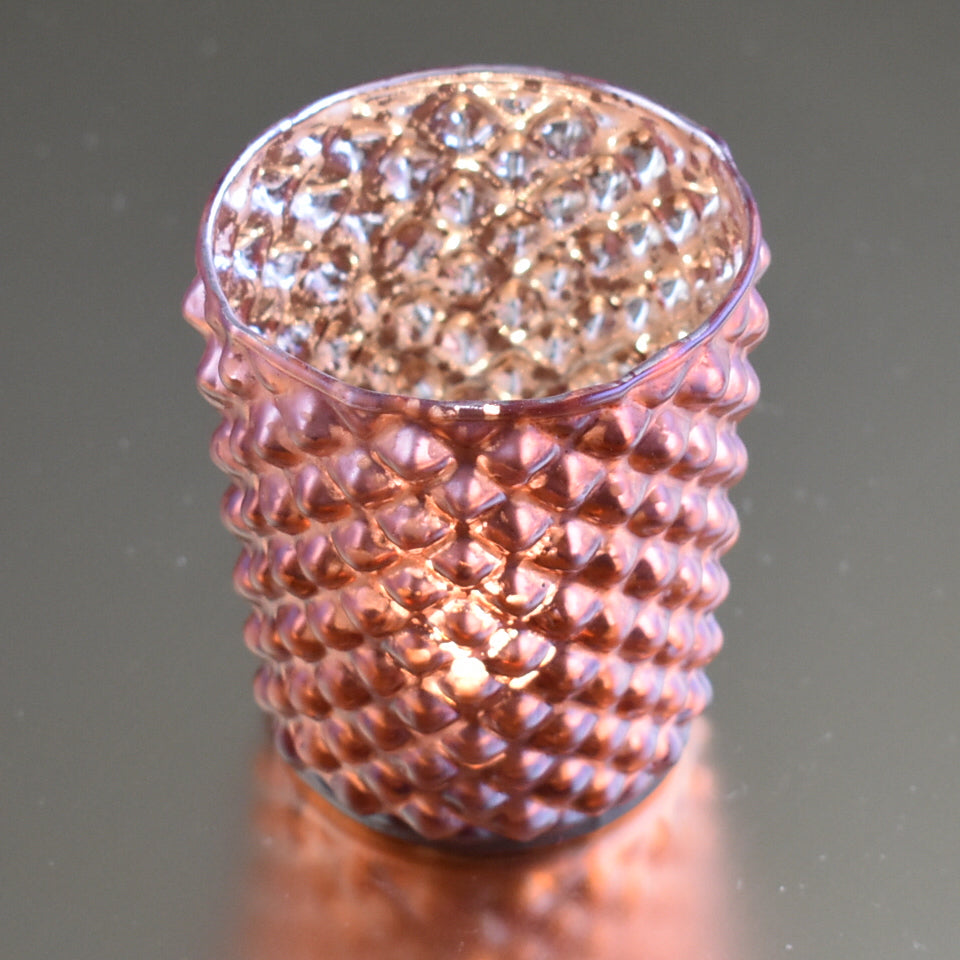 Mercury Glass Tealight Holder (3-Inch, Zariah Design, Rustic Copper Red) - For Use with Tea Lights - For Home Decor, Parties and Wedding Decorations - PaperLanternStore.com - Paper Lanterns, Decor, Party Lights & More