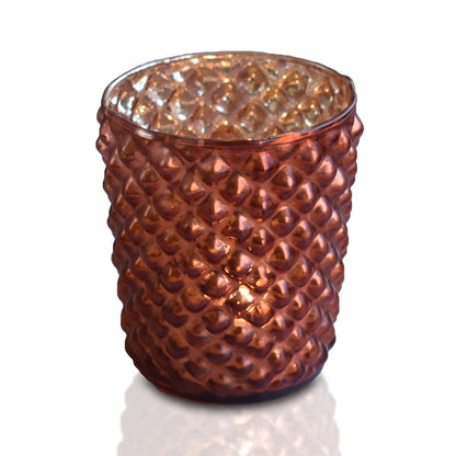 4-PACK | Mercury Glass Tealight Holder (3-Inch, Zariah Design, Rustic Copper Red) - For Use with Tea Lights - For Home Decor, Parties and Wedding Decorations