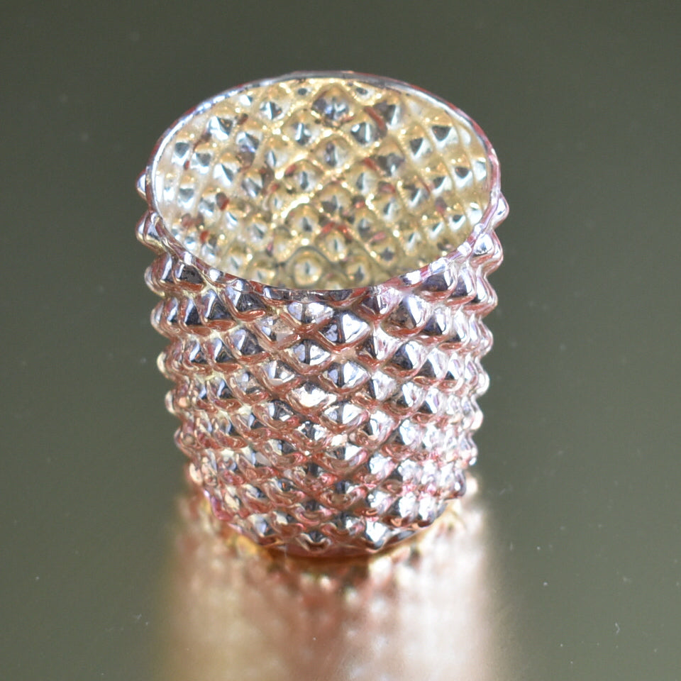 Mercury Glass Tealight Holder (3-Inches, Zariah Design, Rose Gold Pink) - For Use with Tea Lights - For Home Decor, Parties and Wedding Decorations - PaperLanternStore.com - Paper Lanterns, Decor, Party Lights & More