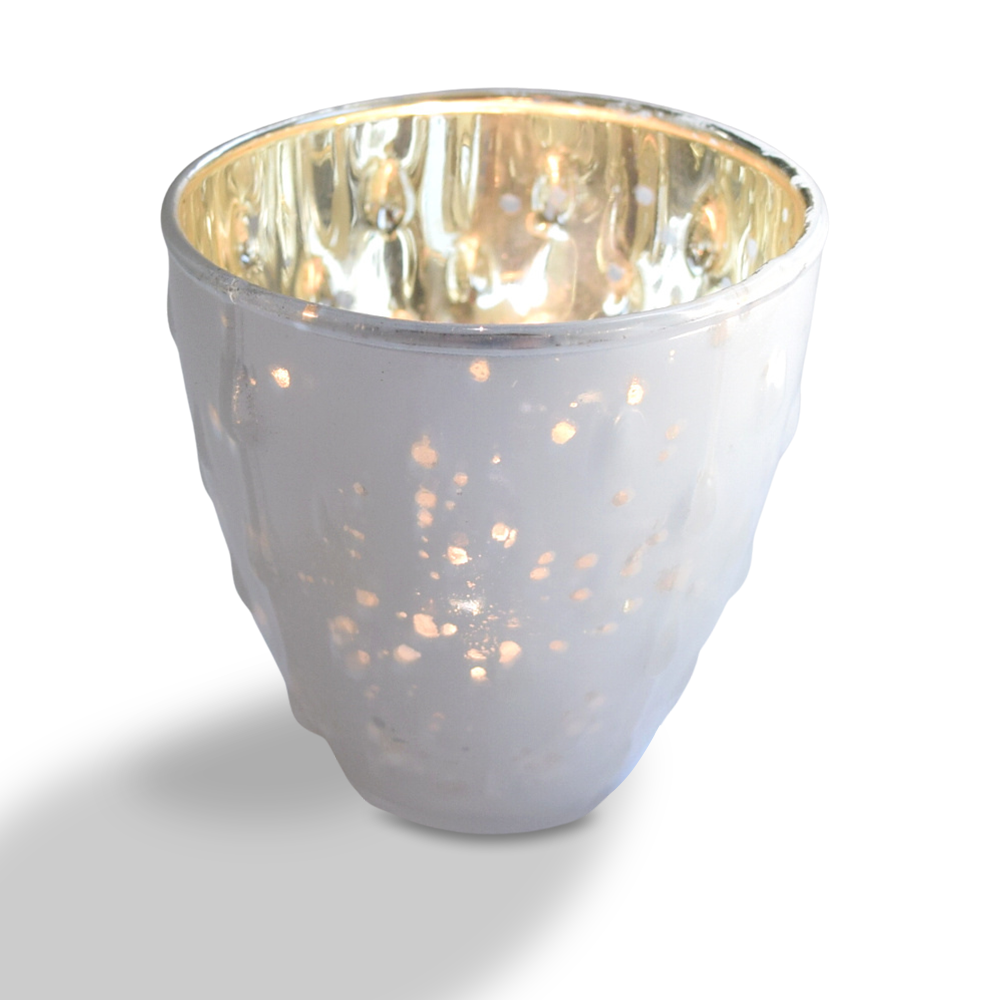 BLOWOUT 6 Pack | Vintage Mercury Glass Candle Holders (3.25-Inch, Small Deborah Design, Pearl White) - For Use with Tea Lights - Home Decor, Parties and Wedding Decorations