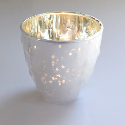 BLOWOUT 6 Pack | Vintage Mercury Glass Candle Holders (3.25-Inch, Small Deborah Design, Pearl White) - For Use with Tea Lights - Home Decor, Parties and Wedding Decorations