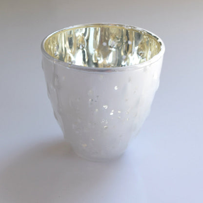 BLOWOUT 6 Pack | Vintage Mercury Glass Candle Holders (3.25-Inch, Small Deborah Design, Pearl White) - For Use with Tea Lights - Home Decor, Parties and Wedding Decorations