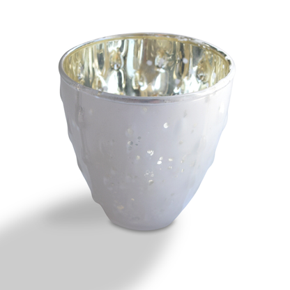 BLOWOUT 6 Pack | Vintage Mercury Glass Candle Holders (3.25-Inch, Small Deborah Design, Pearl White) - For Use with Tea Lights - Home Decor, Parties and Wedding Decorations