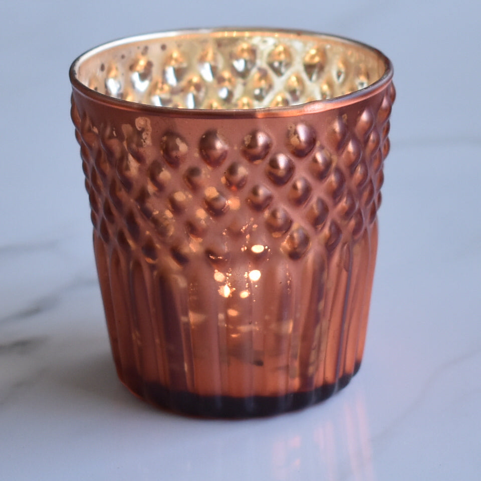 Mercury Glass Tealight Holder (2.75-Inch, Ophelia Design, Rustic Copper Red) - For Use with Tea Lights - For Home Decor, Parties and Wedding Decorations - PaperLanternStore.com - Paper Lanterns, Decor, Party Lights & More