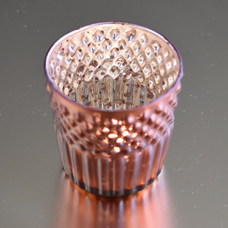 Mercury Glass Tealight Holder (2.75-Inch, Ophelia Design, Rustic Copper Red) - For Use with Tea Lights - For Home Decor, Parties and Wedding Decorations - PaperLanternStore.com - Paper Lanterns, Decor, Party Lights & More