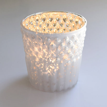 6 Pack | Mercury Glass Tealight Candle Holders (2.75-Inches, Ophelia Design, Pearl White) - For Use with Tea Lights - For Home Decor, Parties and Wedding Decorations