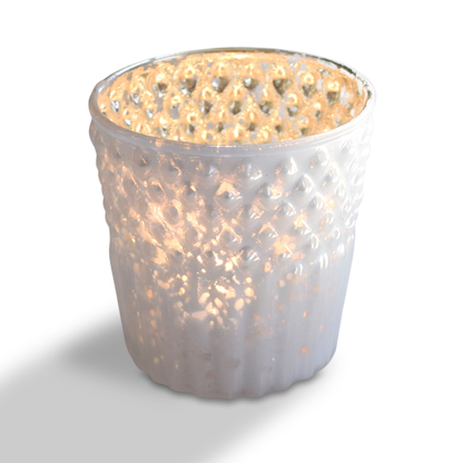 6 Pack | Mercury Glass Tealight Candle Holders (2.75-Inches, Ophelia Design, Pearl White) - For Use with Tea Lights - For Home Decor, Parties and Wedding Decorations