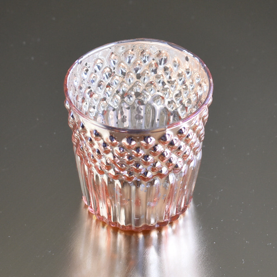 Vintage Mercury Glass Tealight Holder (2.75-Inch, Ophelia Design, Rose Gold Pink) - For Use with Tea Lights - For Home Decor, Parties and Wedding Decorations - PaperLanternStore.com - Paper Lanterns, Decor, Party Lights & More