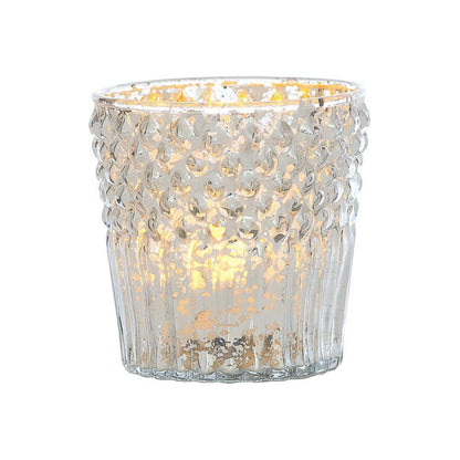 Royal Banquet Silver Mercury Glass Tea Light Votive Candle Holders (5 PACK, Assorted Designs and Sizes)