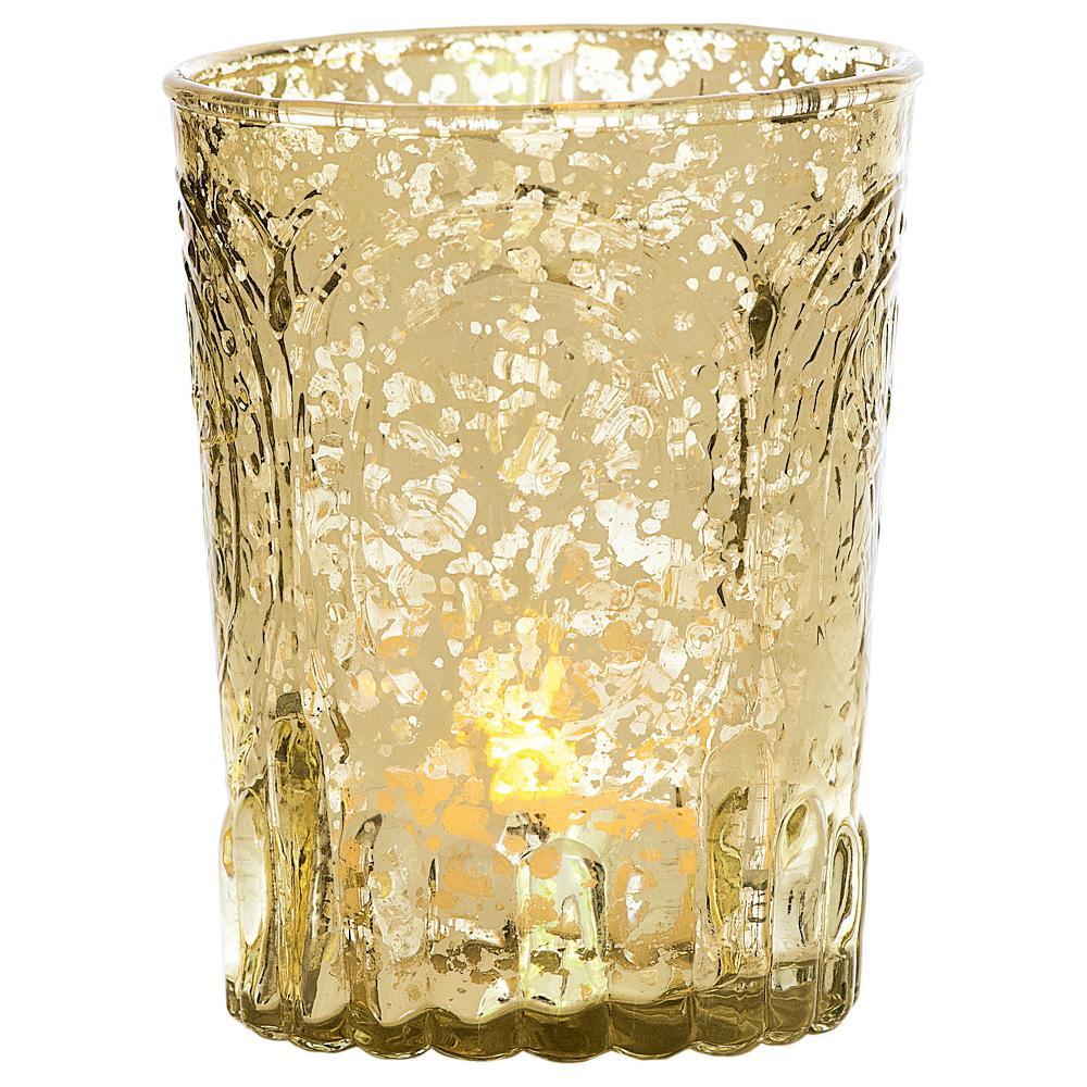 Imagination Gold Mercury Glass Tea Light Votive Candle Holders (Set of 4, Assorted Designs and Sizes)