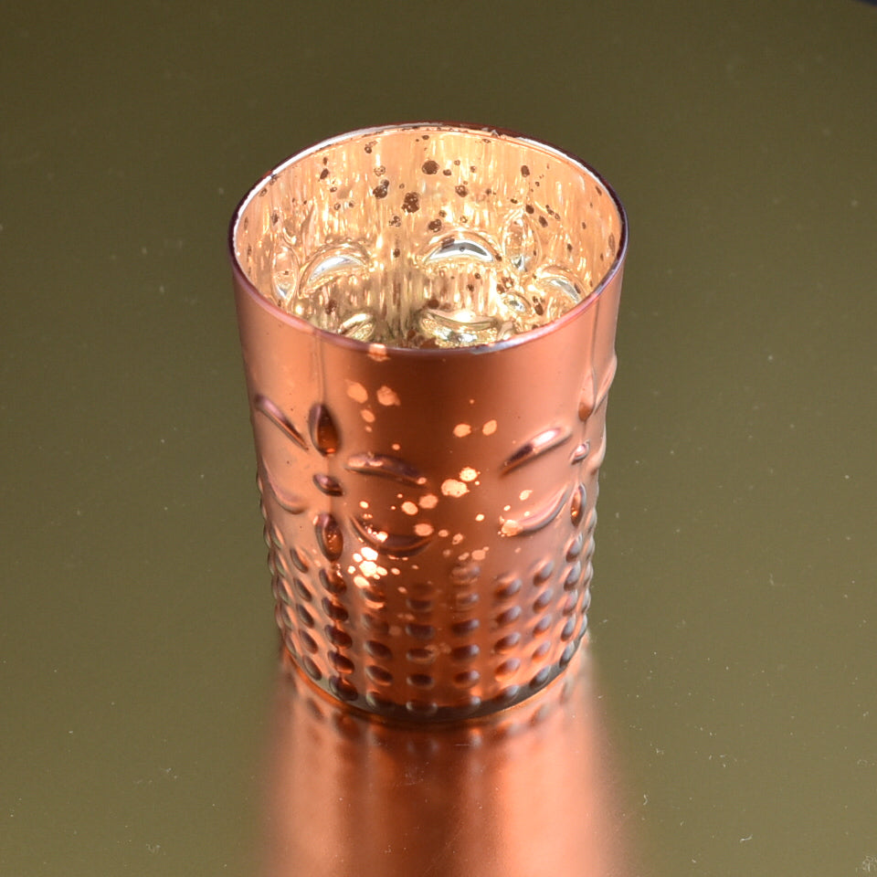 Fleur Mercury Glass Tealight Holder (Rustic Copper Red, Single) For Use with Tea Lights - For Home Decor, Parties and Wedding Decorations - Mercury Glass Votive Holders - PaperLanternStore.com - Paper Lanterns, Decor, Party Lights & More