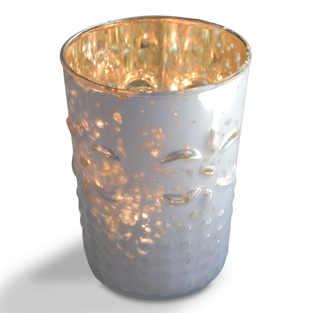 Fleur Mercury Glass Tealight Holder - Pearl White For Tea Lights - For Home Decor, Parties, Wedding Decorations - Mercury Glass Votive Holders