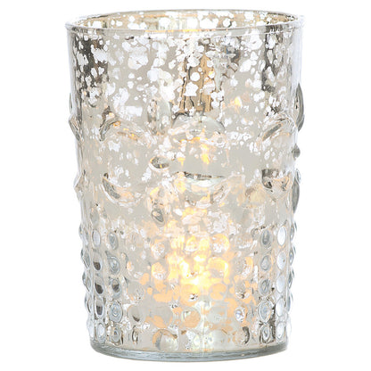 2-PACK | Vintage Mercury Glass Candle Holder (4-Inch, Fleur Design, Flower Motif, Silver) - For Home Decor, Party Decorations, and Wedding Centerpieces