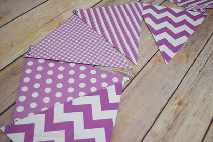Violet / Orchid Mix Pattern Triangle Flag Pennant Banner Decoration (11FT) - PaperLanternStore.com - Paper Lanterns, Decor, Party Lights & More