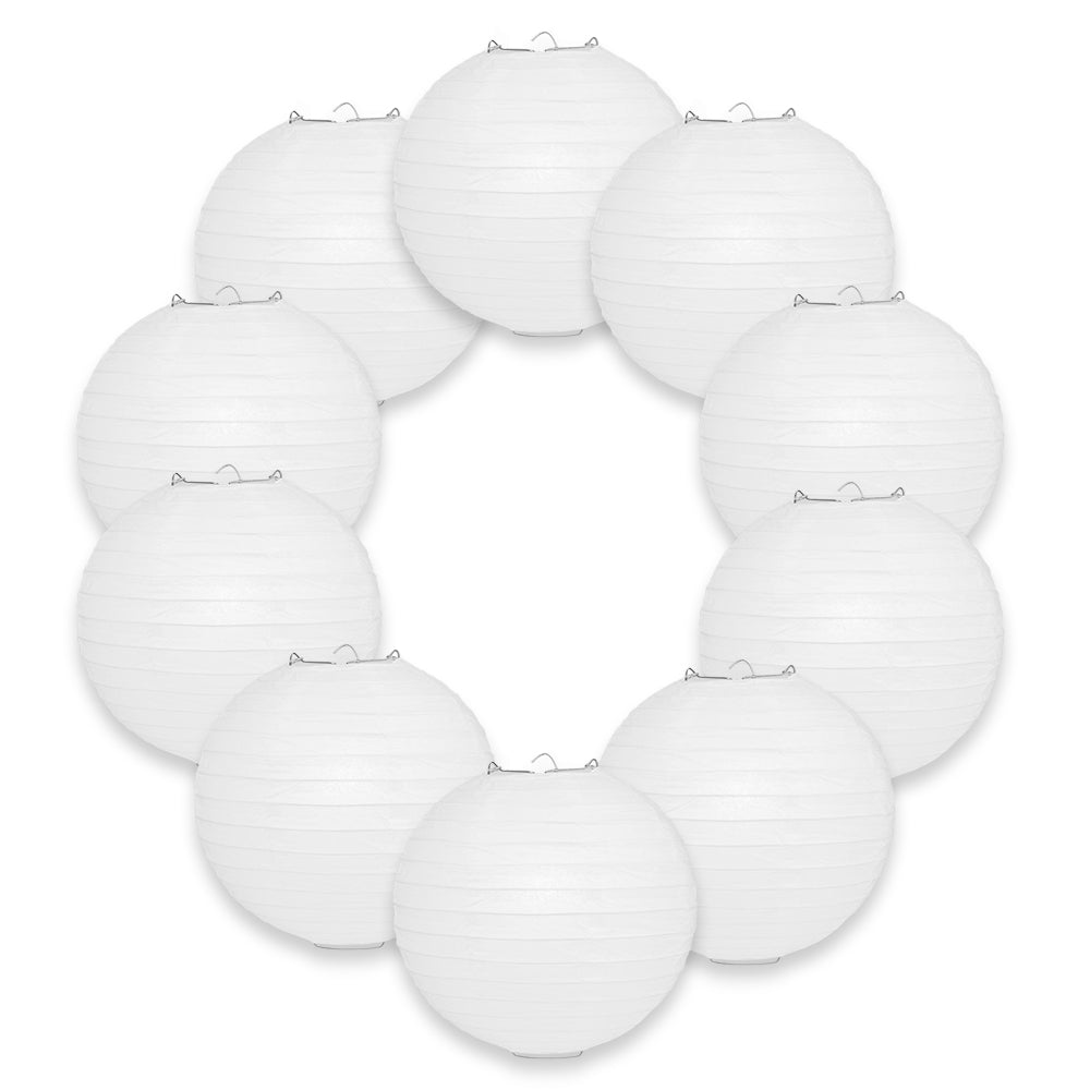 BULK PACK (10) 36" White Jumbo Round Paper Lanterns, Even Ribbing, Hanging Decoration - PaperLanternStore.com - Paper Lanterns, Decor, Party Lights & More