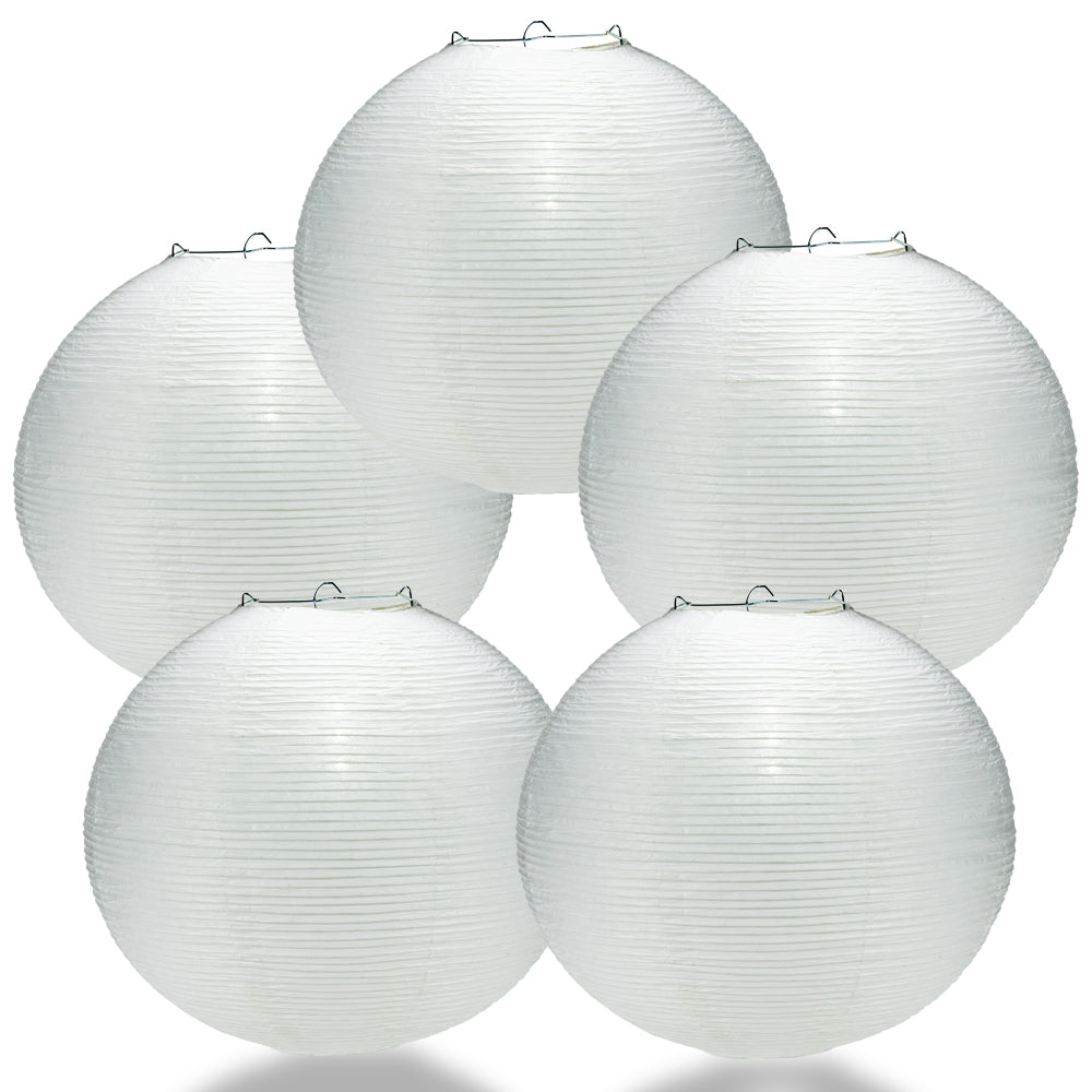 5 PACK | 12" White Fine Line Premium Even Ribbing Paper Lantern, Extra Sturdy - PaperLanternStore.com - Paper Lanterns, Decor, Party Lights & More
