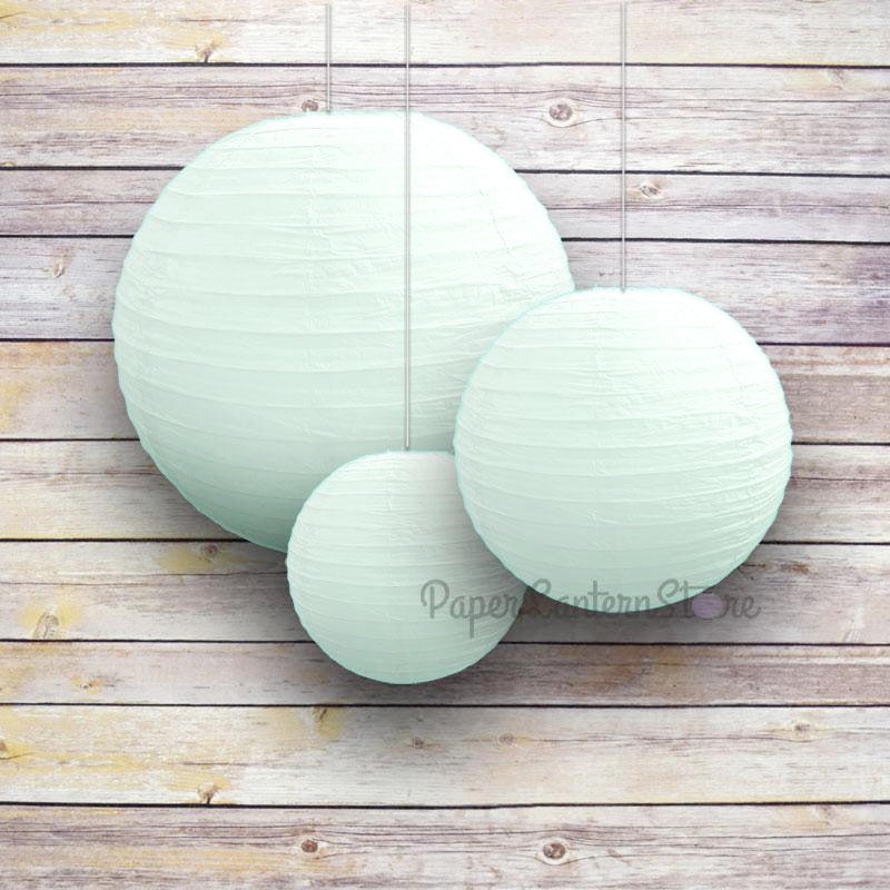 8/12/16" White Round Paper Lanterns, Even Ribbing (3-Pack Cluster), Light up Lantern Decorations, Chinese Paper Lamps for Weddings & Parties
