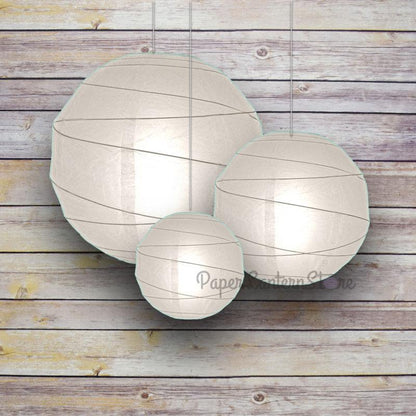 8/12/16" White Round Paper Lanterns, Irregular Ribbing (3-Pack Cluster) - PaperLanternStore.com - Paper Lanterns, Decor, Party Lights & More