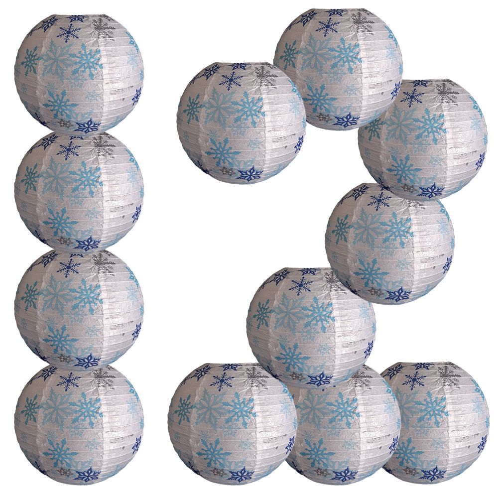 12 PACK | 14" White Snowflake Christmas Holiday Paper Lantern - PaperLanternStore.com - Paper Lanterns, Decor, Party Lights & More