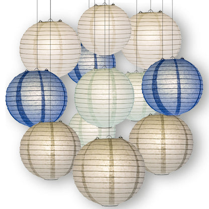 Winter Celebration Party Pack Parallel Ribbed Paper Lantern Combo Set (12 pc Set) - PaperLanternStore.com - Paper Lanterns, Decor, Party Lights & More