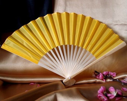 BULK PACK (50) 9" Yellow Silk Hand Fans for Weddings - PaperLanternStore.com - Paper Lanterns, Decor, Party Lights & More
