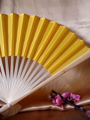 BULK PACK (50) 9" Yellow Silk Hand Fans for Weddings - PaperLanternStore.com - Paper Lanterns, Decor, Party Lights & More