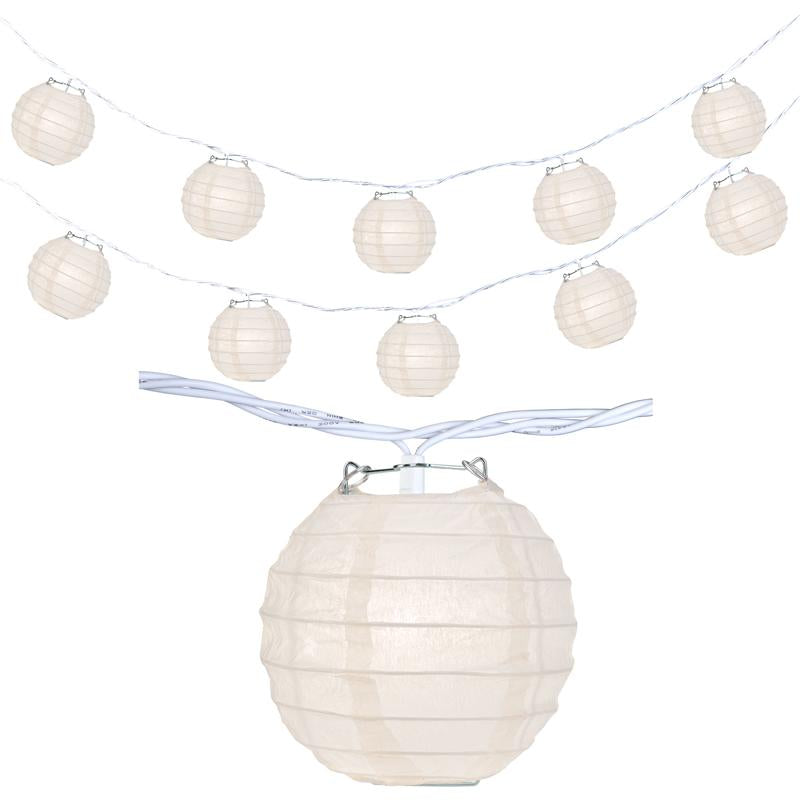 10 Socket Beige Round Paper Lantern Party String Lights (4" Lanterns, Expandable) - AsianImportStore.com - B2B Wholesale Lighting & Decor since 2002