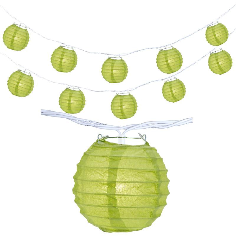 10 Socket Chartreuse Round Paper Lantern Party String Lights (4" Lanterns, Expandable) - AsianImportStore.com - B2B Wholesale Lighting & Decor since 2002