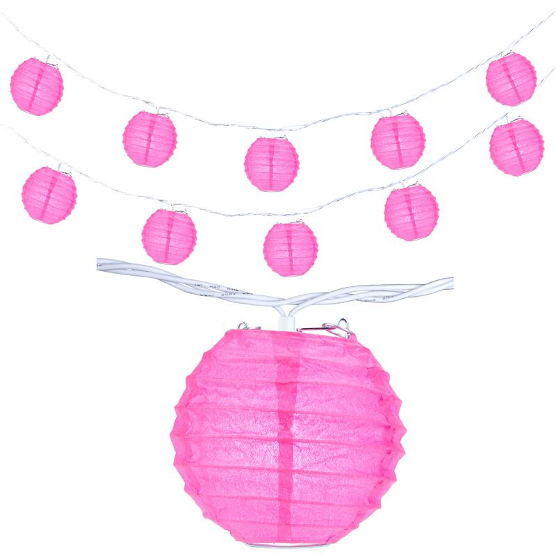 10 Socket Fuchsia Round Paper Lantern Party String Lights (4" Lanterns, Expandable) - AsianImportStore.com - B2B Wholesale Lighting & Decor since 2002