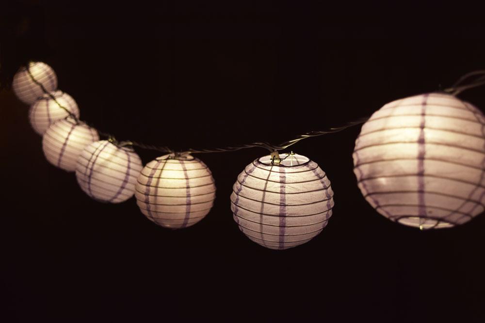 10 Socket Lavender Round Paper Lantern Party String Lights (4" Lanterns, Expandable) - AsianImportStore.com - B2B Wholesale Lighting & Decor since 2002