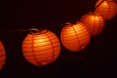 10 Socket Orange Round Paper Lantern Party String Lights (4" Lanterns, Expandable) - AsianImportStore.com - B2B Wholesale Lighting & Decor since 2002