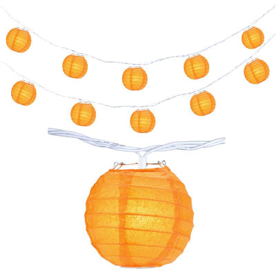 10 Socket Orange Round Paper Lantern Party String Lights (4" Lanterns, Expandable) - AsianImportStore.com - B2B Wholesale Lighting & Decor since 2002