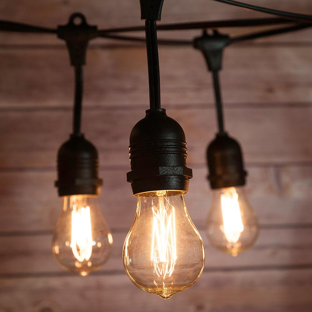 10 Suspended Socket Vintage Outdoor Commercial String Light Set, PS50 Edison Light Bulbs, 21 FT Black Cord w/ E26, 11W, Weatherproof - AsianImportStore.com - B2B Wholesale Lighting and Decor