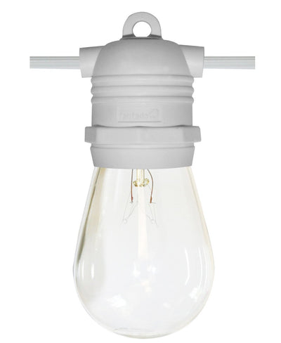 10 Socket Outdoor Commercial String Light Set, S14 Bulbs, 21 FT White Cord w/ E26 Medium Base, Weatherproof SJTW