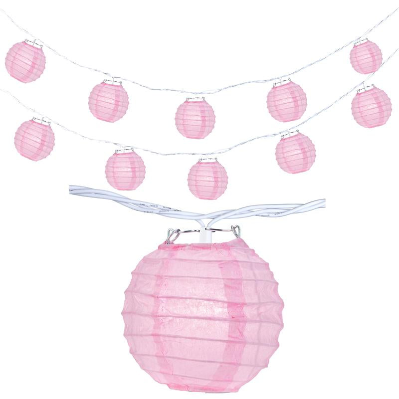 10 Socket Pink Round Paper Lantern Party String Lights (4" Lanterns, Expandable) - AsianImportStore.com - B2B Wholesale Lighting & Decor since 2002