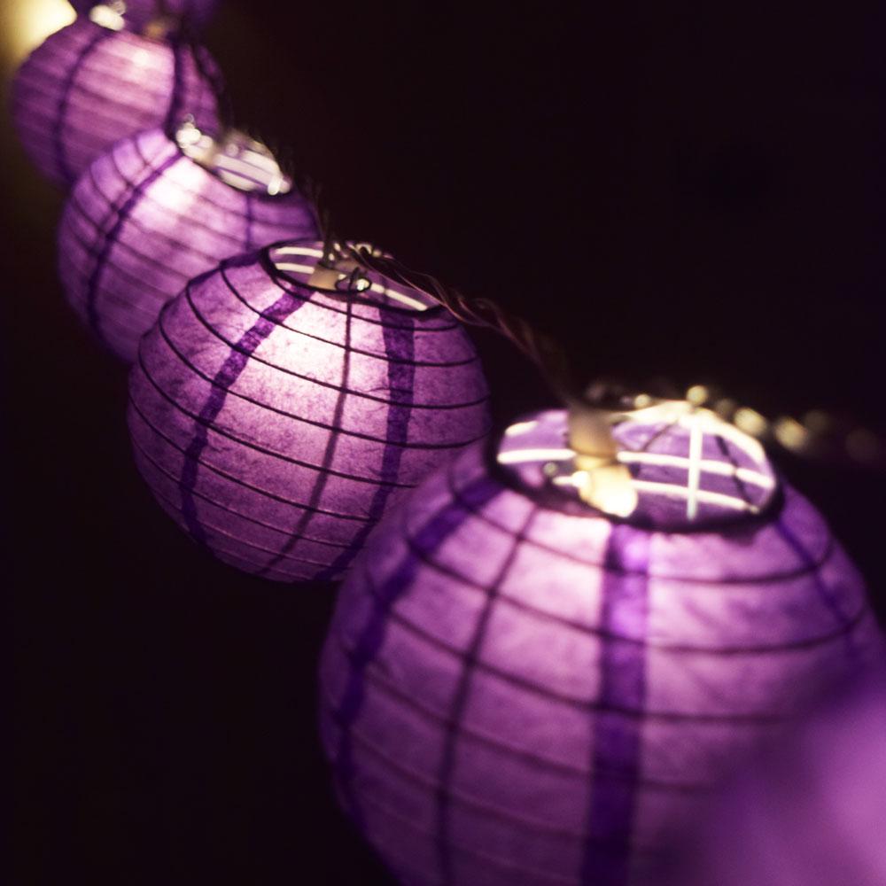 10 Socket Purple Round Paper Lantern Party String Lights (4" Lanterns, Expandable) - AsianImportStore.com - B2B Wholesale Lighting & Decor since 2002