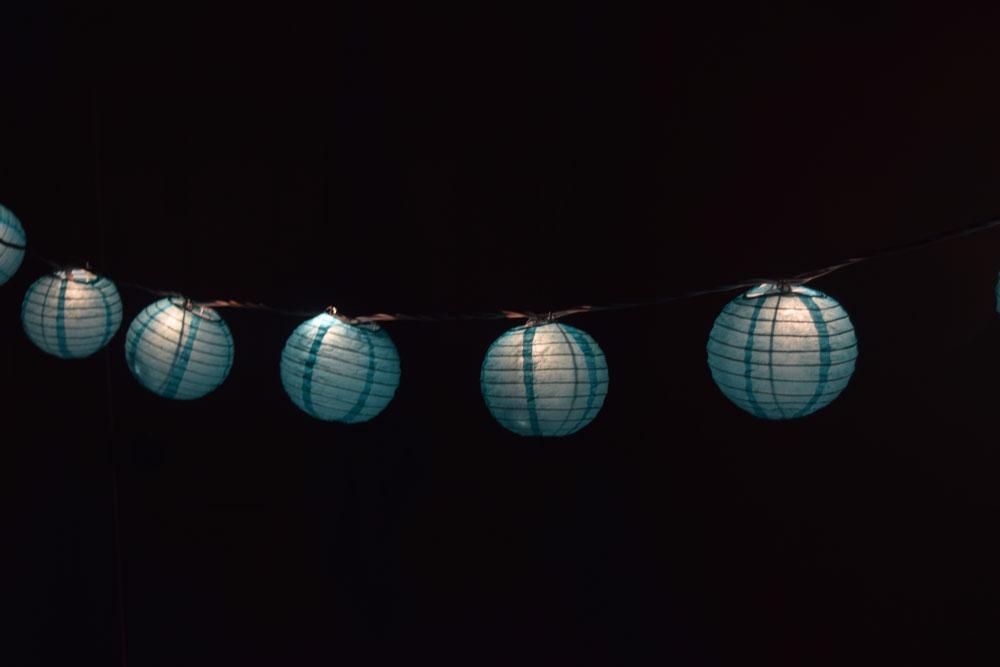 10 Socket Water Blue Round Paper Lantern Party String Lights (4" Lanterns, Expandable) - AsianImportStore.com - B2B Wholesale Lighting & Decor since 2002
