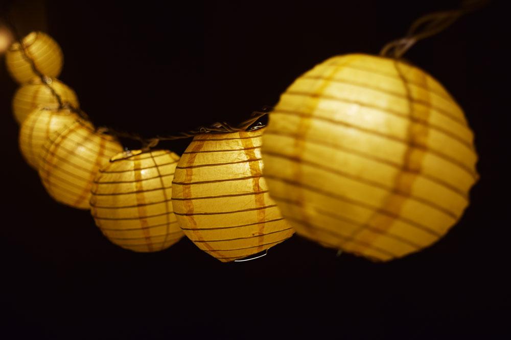 10 Socket Yellow Round Paper Lantern Party String Lights (4" Lanterns, Expandable) - AsianImportStore.com - B2B Wholesale Lighting & Decor since 2002