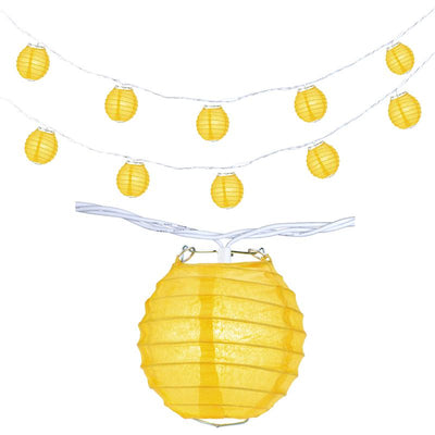 10 Socket Yellow Round Paper Lantern Party String Lights (4" Lanterns, Expandable) - AsianImportStore.com - B2B Wholesale Lighting & Decor since 2002