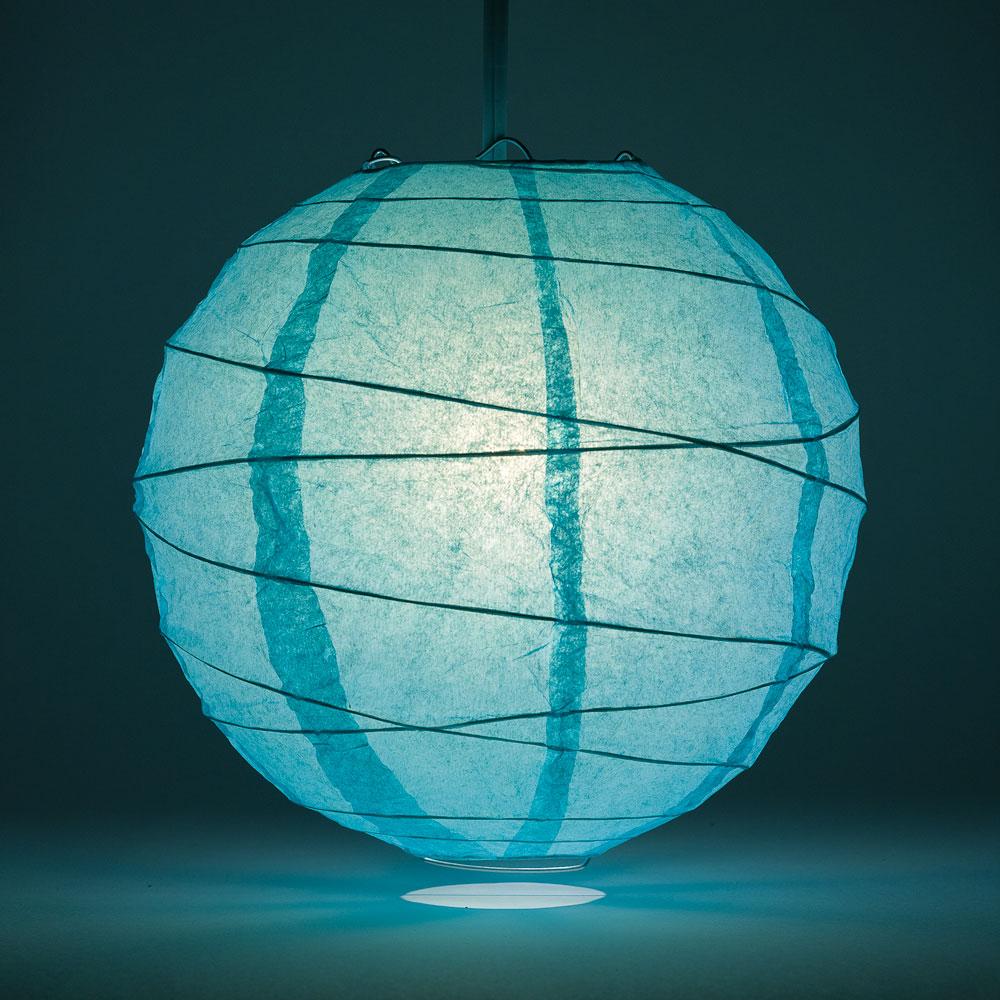 12" Water Blue Round Paper Lantern, Crisscross Ribbing, Chinese Hanging Wedding & Party Decoration - AsianImportStore.com - B2B Wholesale Lighting and Decor