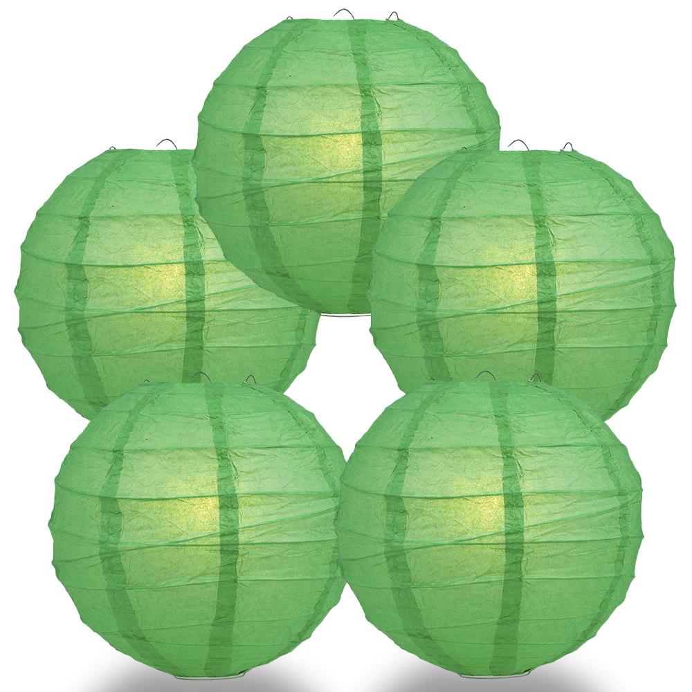 5 PACK | 12"  Emerald Green Crisscross Ribbing, Hanging Paper Lanterns - AsianImportStore.com - B2B Wholesale Lighting and Decor