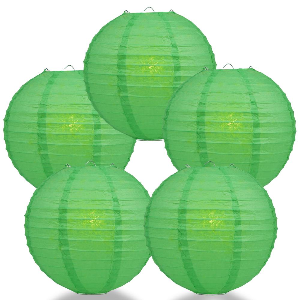 5 PACK | 12" Emerald Green Even Ribbing Round Paper Lanterns - AsianImportStore.com - B2B Wholesale Lighting and Decor