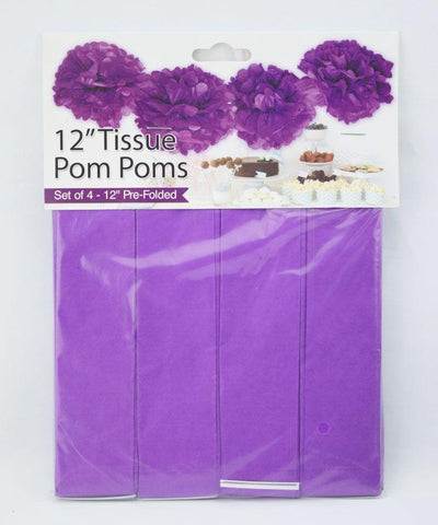 EZ-Fluff 12" Dark Purple Tissue Paper Pom Poms Flowers Balls, Decorations (4 PACK) - AsianImportStore.com - B2B Wholesale Lighting and Decor