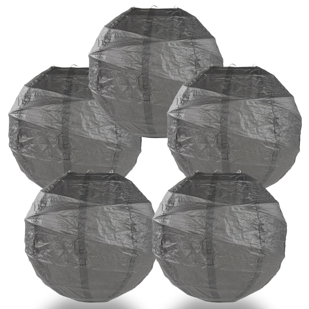 5 PACK | 12"  Driftwood Grey Crisscross Ribbing, Hanging Paper Lanterns - AsianImportStore.com - B2B Wholesale Lighting and Decor