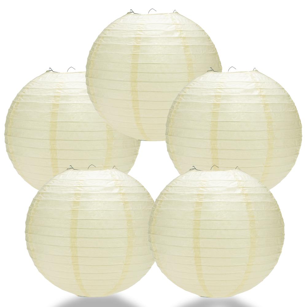 5 PACK | 12" Ivory Even Ribbing Round Paper Lanterns - AsianImportStore.com - B2B Wholesale Lighting and Decor