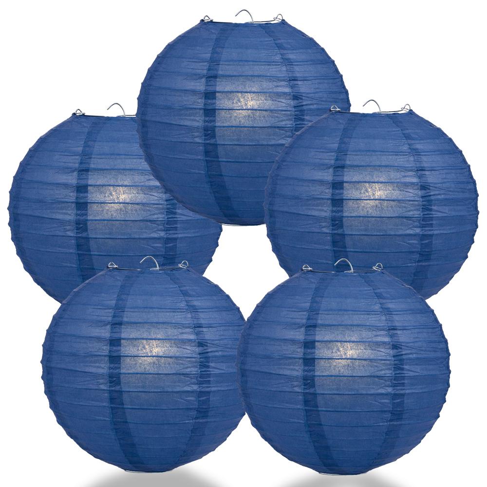 5 PACK | 12" Navy Blue Even Ribbing Round Paper Lanterns - AsianImportStore.com - B2B Wholesale Lighting and Decor
